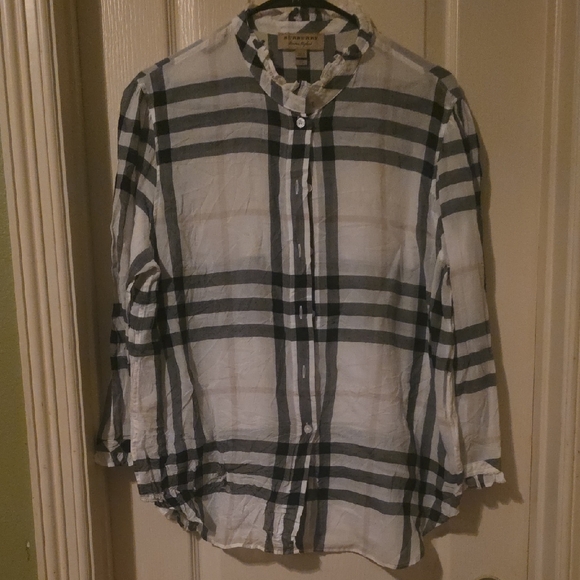 Burberry Tops - Burberry White and Black Checkered Shirt